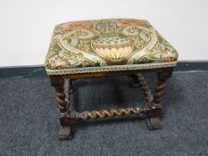 An antique oak barley twist stool CONDITION REPORT: In good condition with no