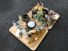 A collection of ornaments, china, figures, glass antique boat,