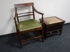 A mahogany carver armchair and an oak piano stool
