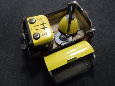 A box containing Morphy Richards bread bin,