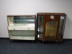 A 20th century walnut display cabinet fitted Smiths mantel clock and a melamine display cabinet