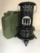 A vintage style greenhouse heater and a 20 litre Jerry can