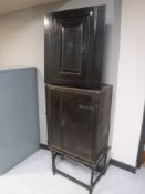 A 19th century corner cabinet and an oak cabinet
