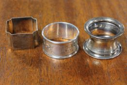 Three silver napkin rings, Birmingham 1925, 1938 and 1939.