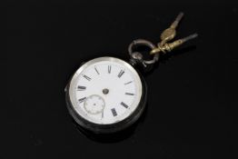 A silver pocket watch and two keys - E R Davies Shrewsbury.