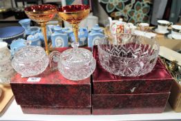 Two boxed Doulton International Crystal cur glass bowls,