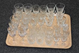 A tray of 20th century cut glass wine glasses,