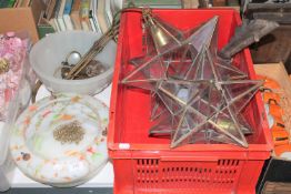 An Art Deco marbled glass hanging light shade,