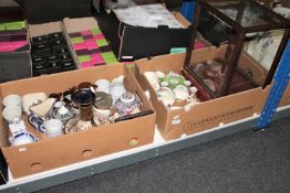 Two boxes containing lustre china, Oriental porcelain,