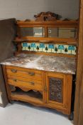 A Victorian satin walnut marble topped wash stand