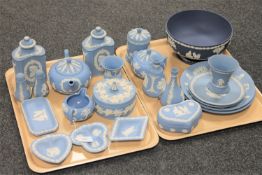 Two trays of Wedgwood blue and white jasperware