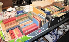 Two boxes of antiquarian volumes; Works of Chaucer, Virgil, Dickens, Sir Walter Scott, John Milton,