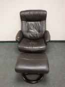 A John Lewis brown leather relaxer chair with footstool