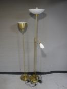 Two brass floor lamps