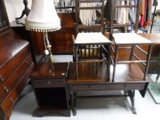 A pair of Edwardian oak bedroom chairs together with a standard lamp and shade