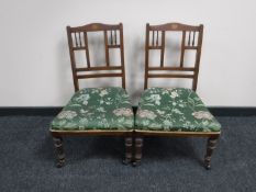 A pair of Victorian inlaid mahogany bedroom chairs
