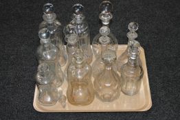 A collection of antique and later glass decanters,