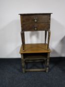 A continental two drawer bedside table and a lamp table