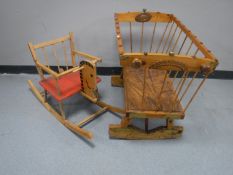 A pine rocking crib,