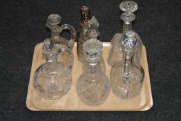 A tray of crystal decanters,