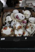 A box of Royal Albert Old Country Roses and other tea china,