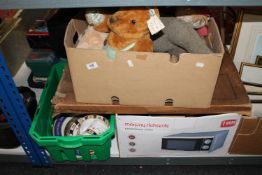 Three boxes of books, tea china, teddy bears etc.