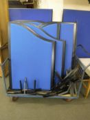 A selection of blue office partitioning and stands