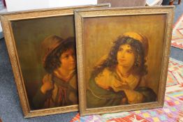 Two oleographs in gilded frames depicting portraits (2)
