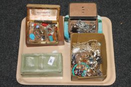 A tray of costume jewellery,