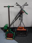 Three push along lawnmowers,