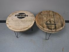 Two contemporary pub tables stamped Pepsi & Guinness