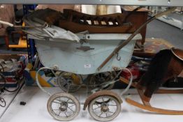 A mid 20th century vintage pram and an abacus