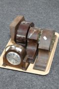 A tray of six clocks including examples of Edwardian mantle clocks etc