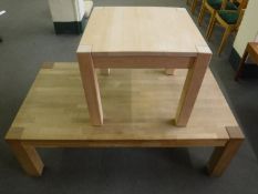 A light oak lamp table together with matching coffee table