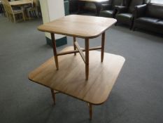 Two light pine occasional tables