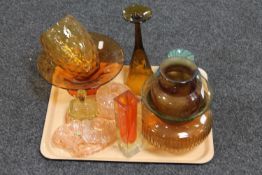 A tray of Mdina glass vase, amber glass bowl,