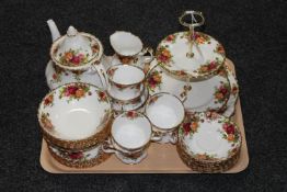 A tray of Royal Albert Old Country roses tea china including cake stand,