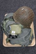A military helmet together with respirator etc