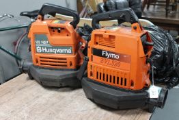 Two petrol leaf blowers by Flymo and Husqvarna