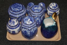 A tray of Ringtons blue and white caddies,