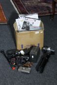 A box of cameras including Yashica, Pentax etc,