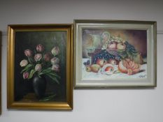 A continental oil on board - still life and a continental oil on canvas - still life