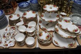 Two trays of Royal Albert Old Country Roses tea china including cake stands,