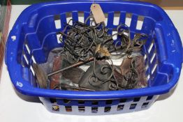 A box containing antique and later brass, metal items,