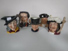 Five small Royal Doulton Character jugs - Christopher Columbus, John Peel,