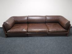 A late 20th century Berlin brown leather three seater settee