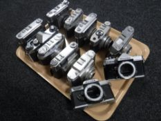 A tray of twelve cameras including Fujica,