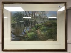 Walter Holmes : Riverbank Study with Castle Beyond, colour chalks, signed, 35 cm x 55 cm, framed.