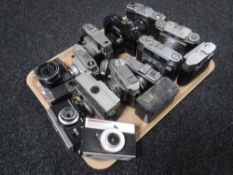 A tray of fourteen assorted vintage cameras including Kowaridix,