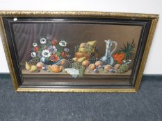 A black and gilt framed oil on canvas : still life